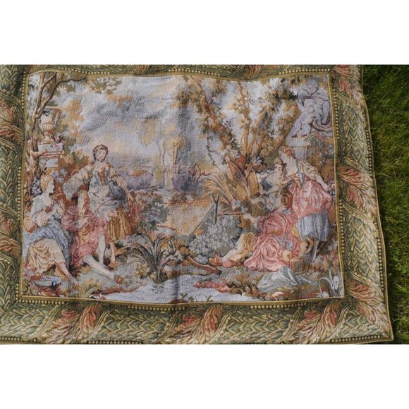 VTG Woven Tapestry Wall Hanging French Landscape Romantic by Sea Gull 43"x33.5" - Picture 15 of 15